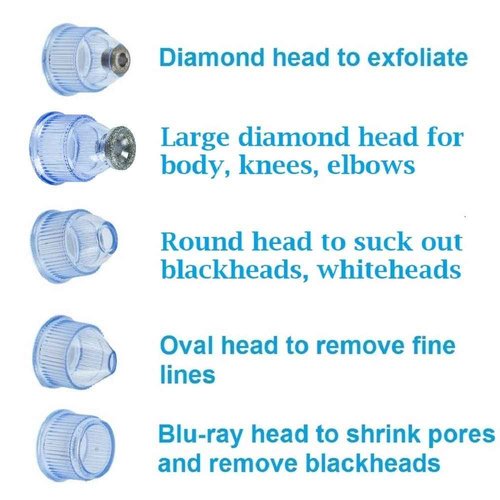 Microdermabrasion Machine - Appolus Premium Diamond Microdermabrasion Device Tool - 2 Diamond Tips - 5 Heads - Blackhead Blemishes Remover - Pores Fine Lines Minimizer