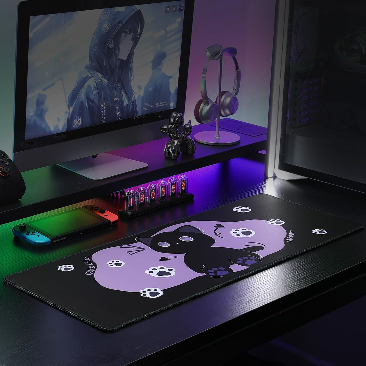 YUNZII Keynovo Gaming Mouse Pad, Large Mouse Pad, Non-Slip 4mm Laptop Gaming Desk Pad,Waterproof Desk Pad for Gaming, Office and Home (Sweet cat, 31.49'' x 11.8'')