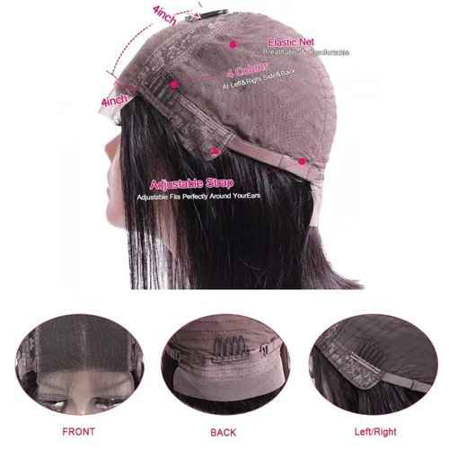 10 inch Short Bob Wigs Human Hair 4x4 HD Transparent Straight Short Bob Lace Front Wigs 150% Density Pre Plucked Hairline with Baby Hair for Women Unprocessed Lace Closure Bob Wigs Natural Corlor