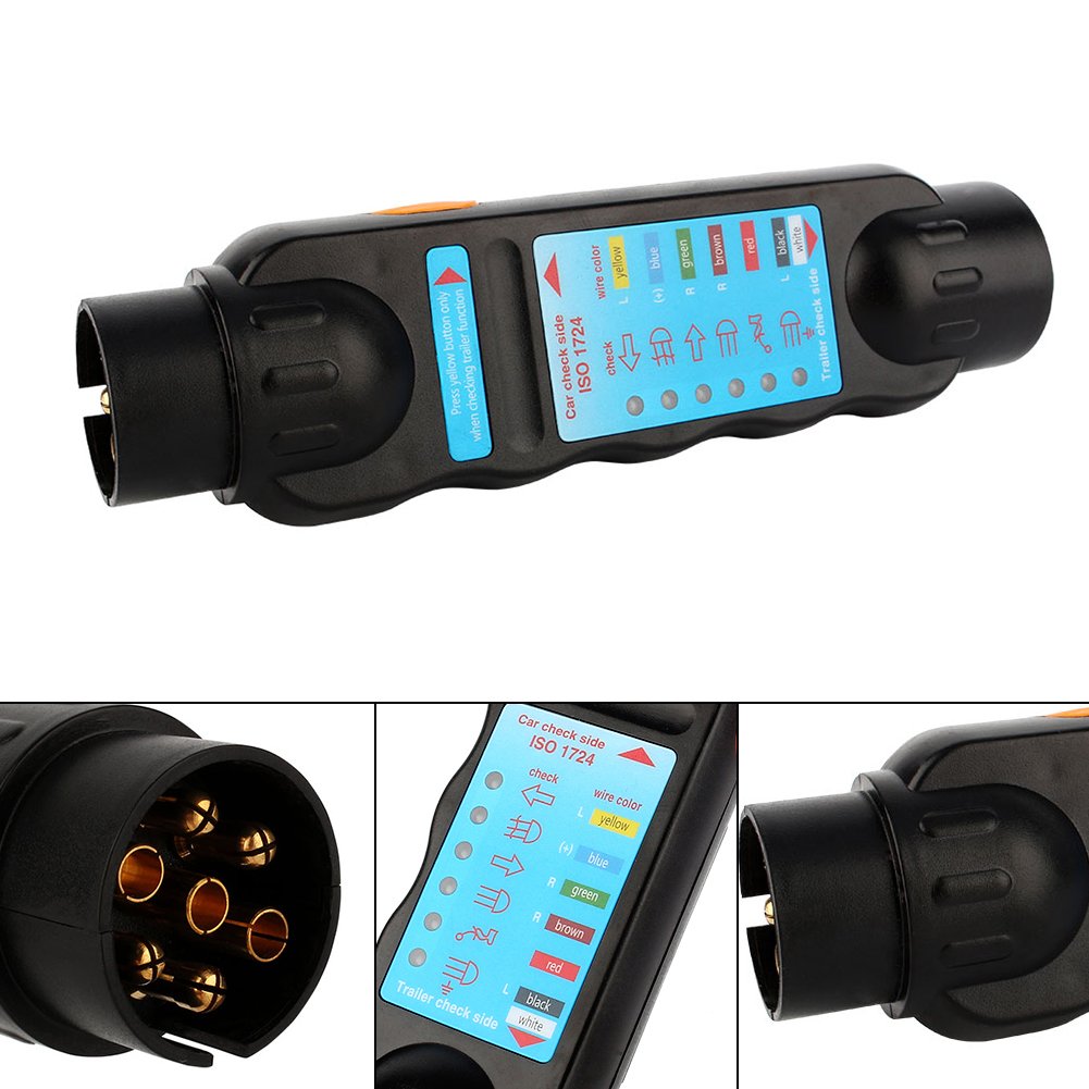 12V 7-Pin Trailer Tester Plug RV Connector Tester Plug Tool Socket Adapter for Trailer(European Specifications)