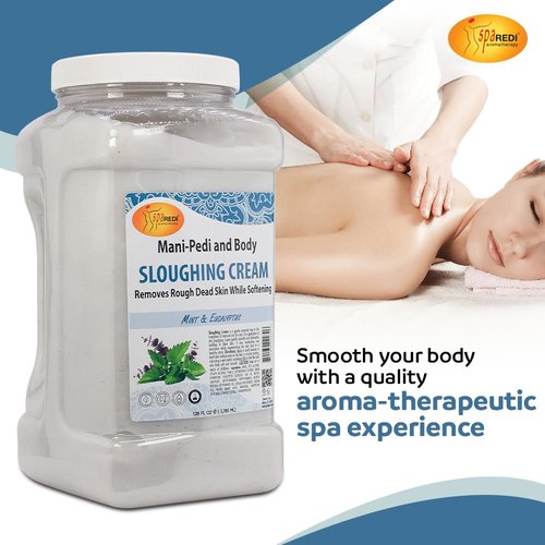 SPA REDI - Foot Cream, Sloughing Lotion, Mint and Eucalyptus 128 Oz - Pedicure Massage Foot Care for Dry Cracked Feet, Scrub Gently, Exfoliating, Smooths and Eliminates Buildup of Dead Skin