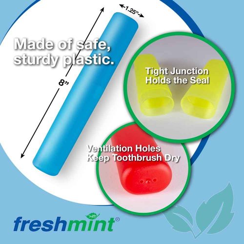 (Pack of 100) Freshmint Toothbrush 2 Piece Holder Individually Wrapped Variety of Colors (Yellow, Blue, Clear, Red)