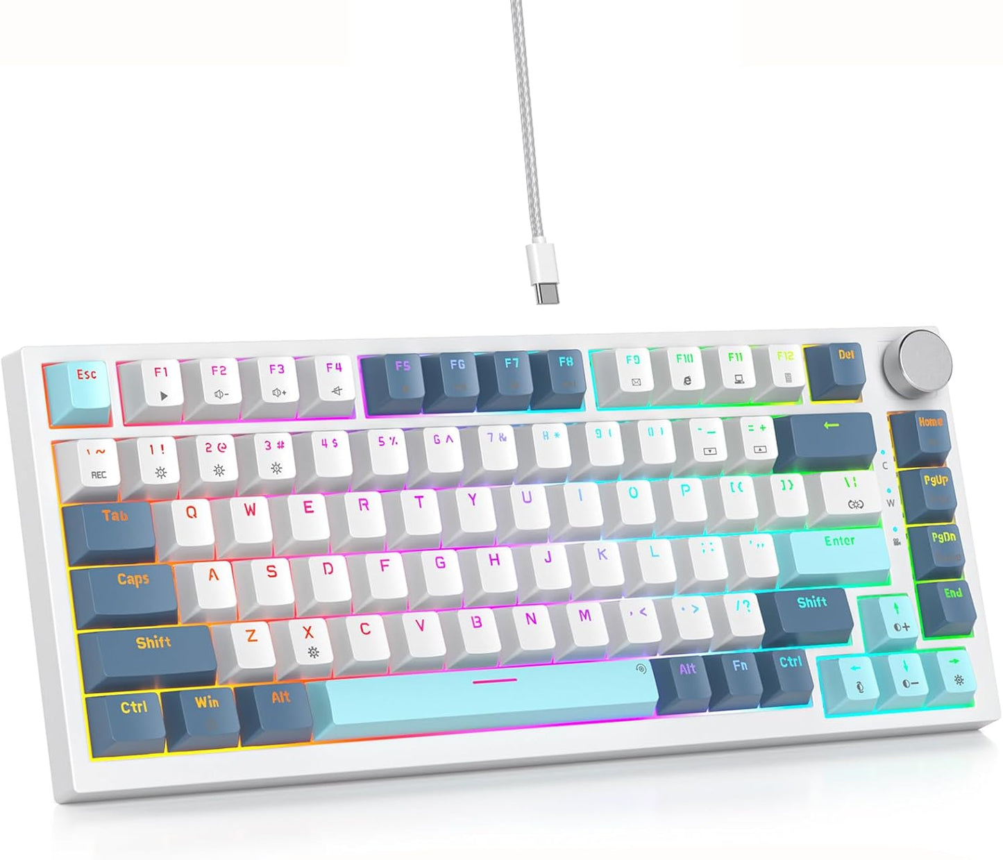 75 Percent Keyboard Gasket-Mounted with Sound Absorbing Pads, 82-Key Compact Wired RGB Mechanical Gaming Keyboard Hot-Swap Socket for Win, Blue Samurai