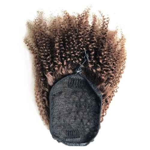 GREEMEO Afro Puffy Human Hair Ponytail Extensions Drawstring 100% Real Remy Hair Afro Kinkys Curly Bun Extension With Two Combs #4 Medium Brown 10 Inches