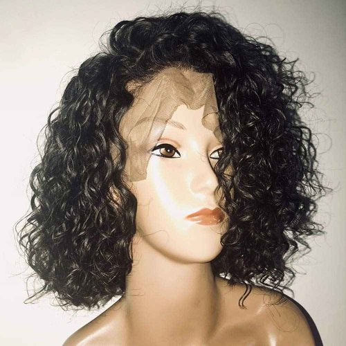 Msthoo Curly 13X4 Lace Front Wigs Clueless Human Hair Short Bob Lace Wig Side Part for Women Hand Tied 150% Density Natural Black 10 inches
