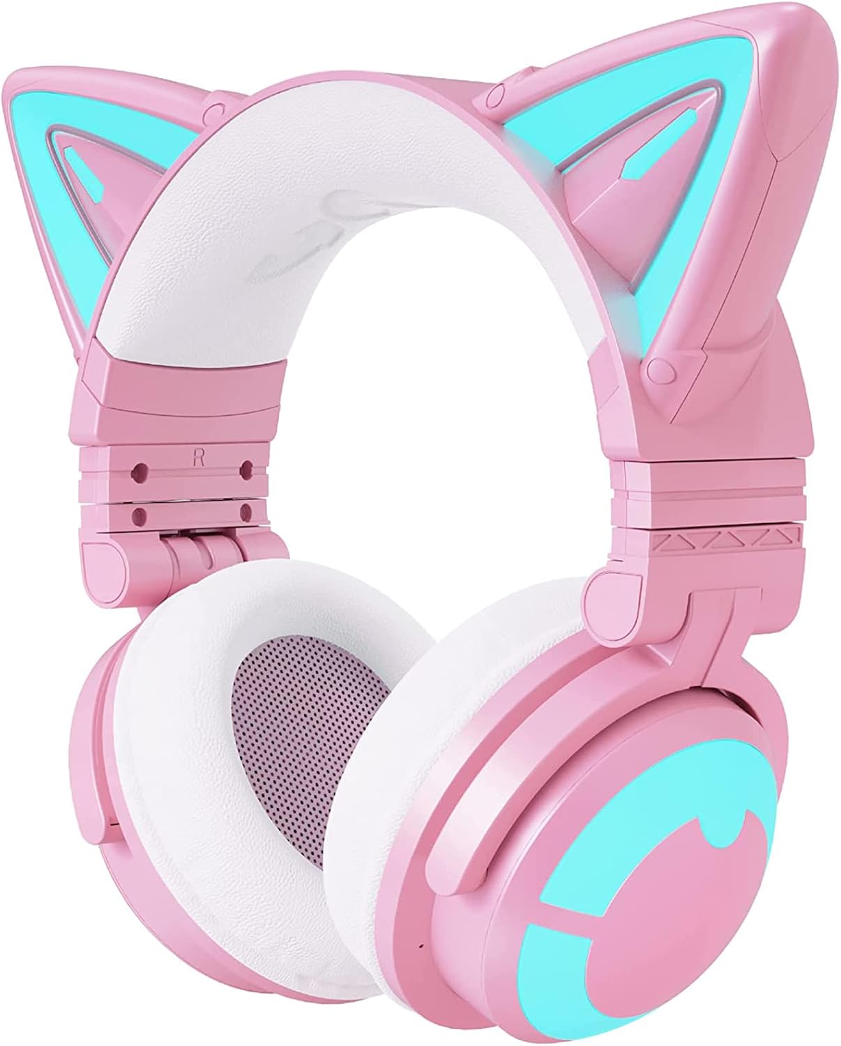 YOWU Cat Ear Headphones 3G, RGB Wireless/Wired 5.0 Foldable Gaming Headset with 7.1 Surround Sound, Built-in Mic & Customizable Lighting and Effect via APP(White)