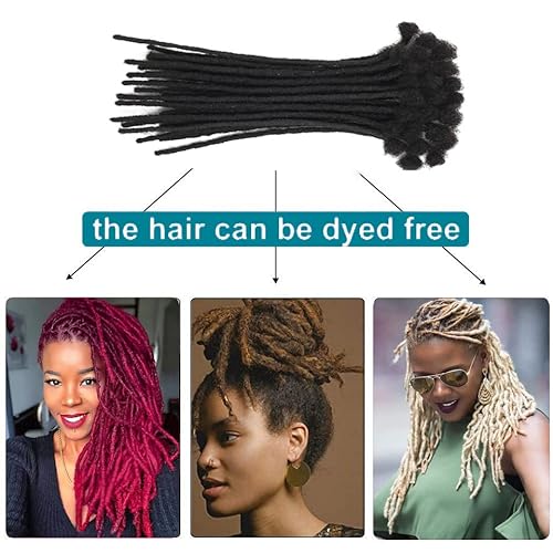 0.4cm Width 8Inch 60 Strands Dreadlock Extensions Real Human Hair 100% Handmade Permanent Loc Extensions Human Hair for Women/Men Can Be Curled and Bleached(width 0.4cm #1B color)