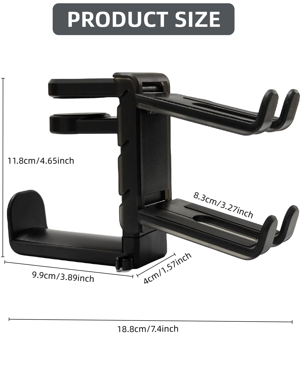 3 in 1 Headphone and Controller Holder, PC Gaming Headphone Hanger, Rotating Headset Stand Under Desk Adjustable Arm Clamp Holder Desk Accessories for Universal Headsets, Controllers (Black)