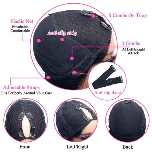 Pobokix Straight V Part Wigs Human Hair Upgrade U Part Human Hair Wigs for Black Women Glueless Clip In Half Wig 180% Density Natural Color (10inch)