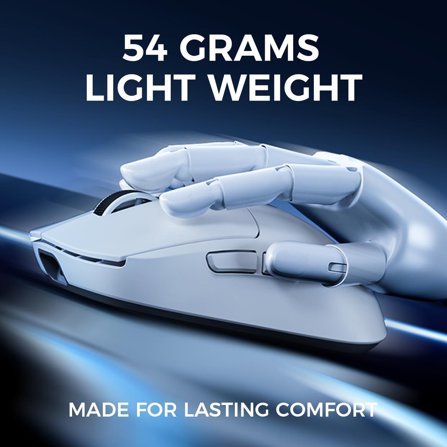 A5 ProMax Wireless Gaming Mouse, Symmetrical Design, 59 Grams, 1K Polling Rate, PAW3395 26K DPI Optical Sensor, 130 Hour Battery Life, Tri-Mode Connectivity - White