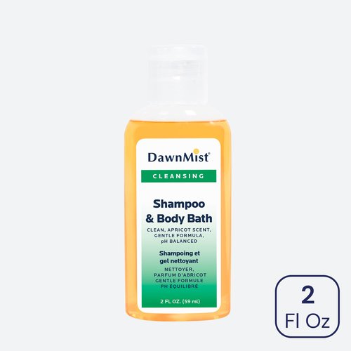 Dukal DawnMist Shampoo & Body Bath, 2 oz Bottles with Dispensing Cap – Pack of 144 – Gentle All-in-One Cleanser for Hair & Skin