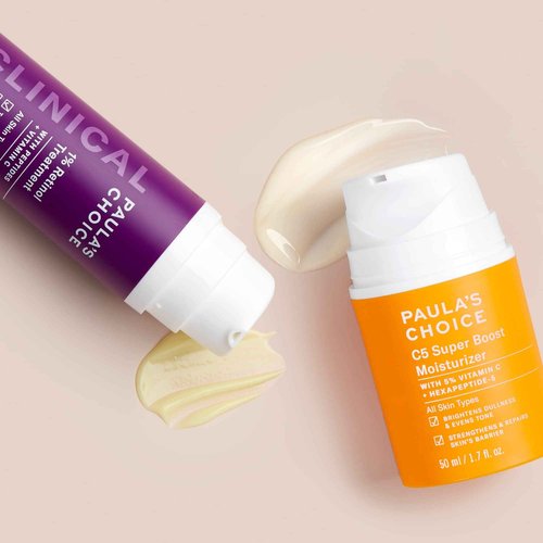 Paula's Choice CLINICAL 1% Retinol Treatment + C5 Super Boost 5% Vitamin C Moisturizer, for Discoloration, Deep Wrinkles & Dark Spots, Fragrance-Free, Set of 2
