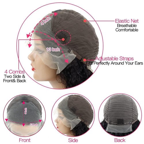 13x4 Deep Wave Human Hair Lace Front Wigs for Black Women Brazilian Virgin Human Hair Deep Curly Lace Front Wigs with Baby Hair Pre Plucked Bleached Knots Natural Color 180% Density 16 Inch