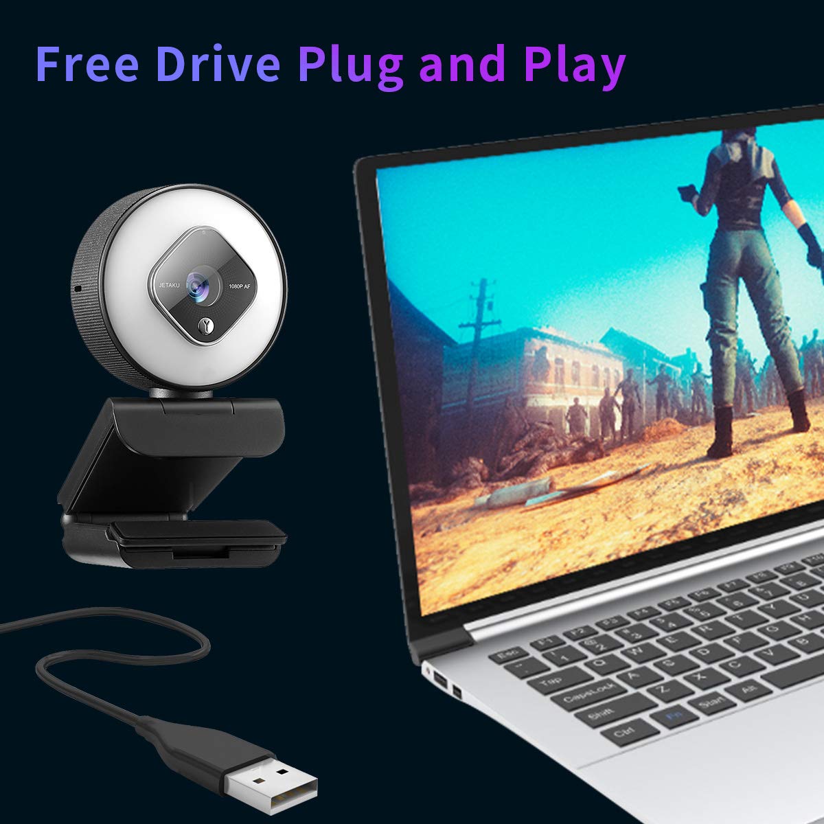 1080P Webcam for PC with Ring Light and Dual Microphone, Auto-Focus Webcam for Streaming, Adjustable Brightness Web Cam, USB Webcam for Zoom Skype| YouTube | PC | Mac| Laptop Desktop