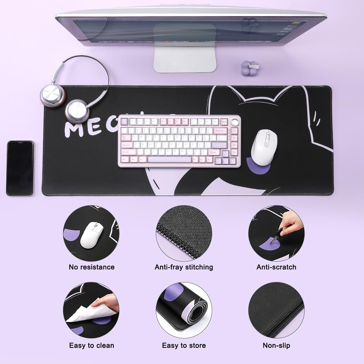 YUNZII X98 QMK/VIA Wireless Mechanical Gaming Keyboard(Pink, Snow Switch), Gaming Mouse Pad(Cool cat, 31.49'' x 11.8'')