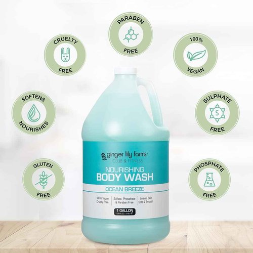 Ginger Lily Farms Club & Fitness Nourishing Body Wash, 100% Vegan & Cruelty-Free, Ocean Breeze Scent, 1 Gallon Refill (Pack of 4)