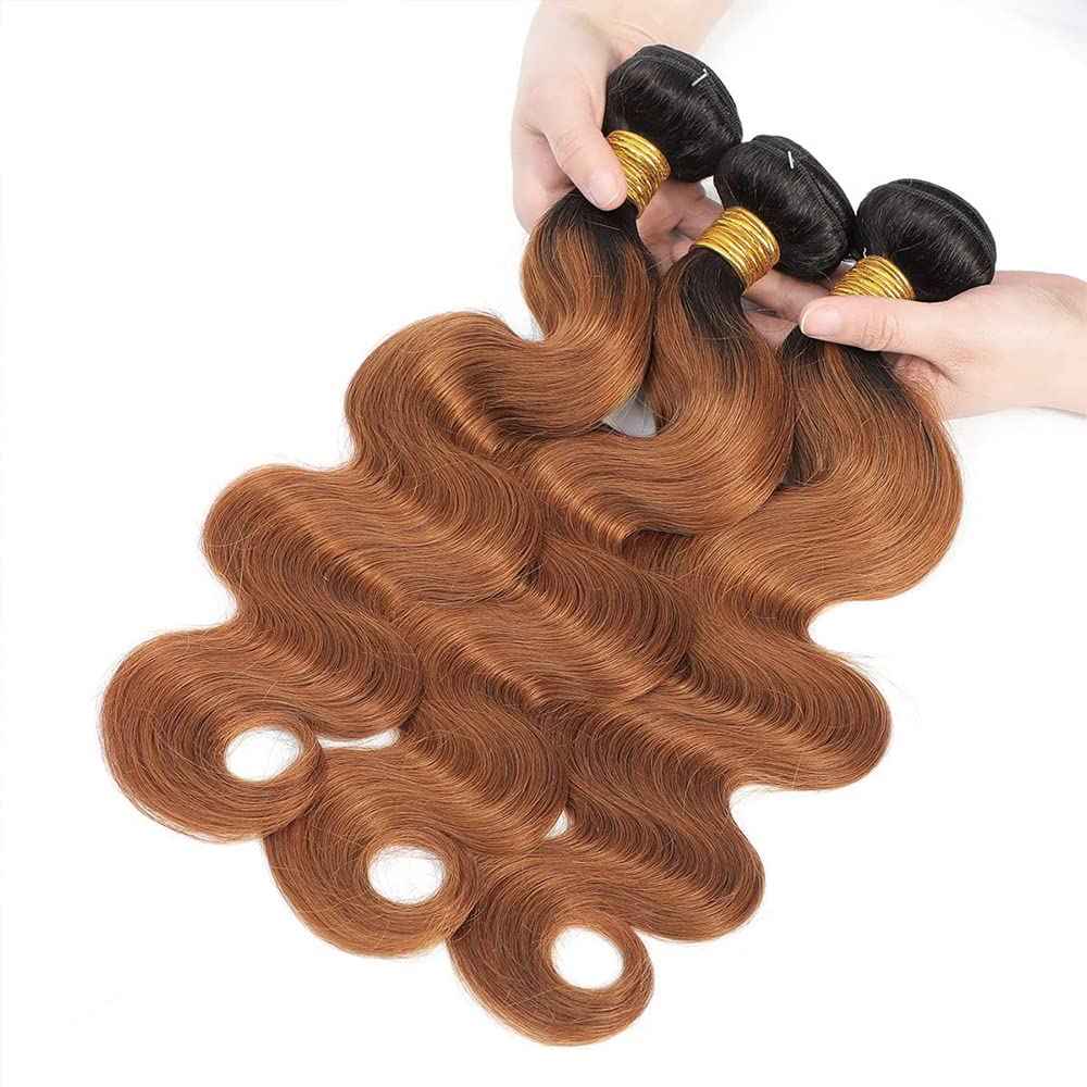 1B30 Ombre Body Wave Bundle Dark Brown Human Hair Bundles 100% Unprocessed Virgin Hair Brazilian Double Weft Extensions 16 18 20 Inch For Women