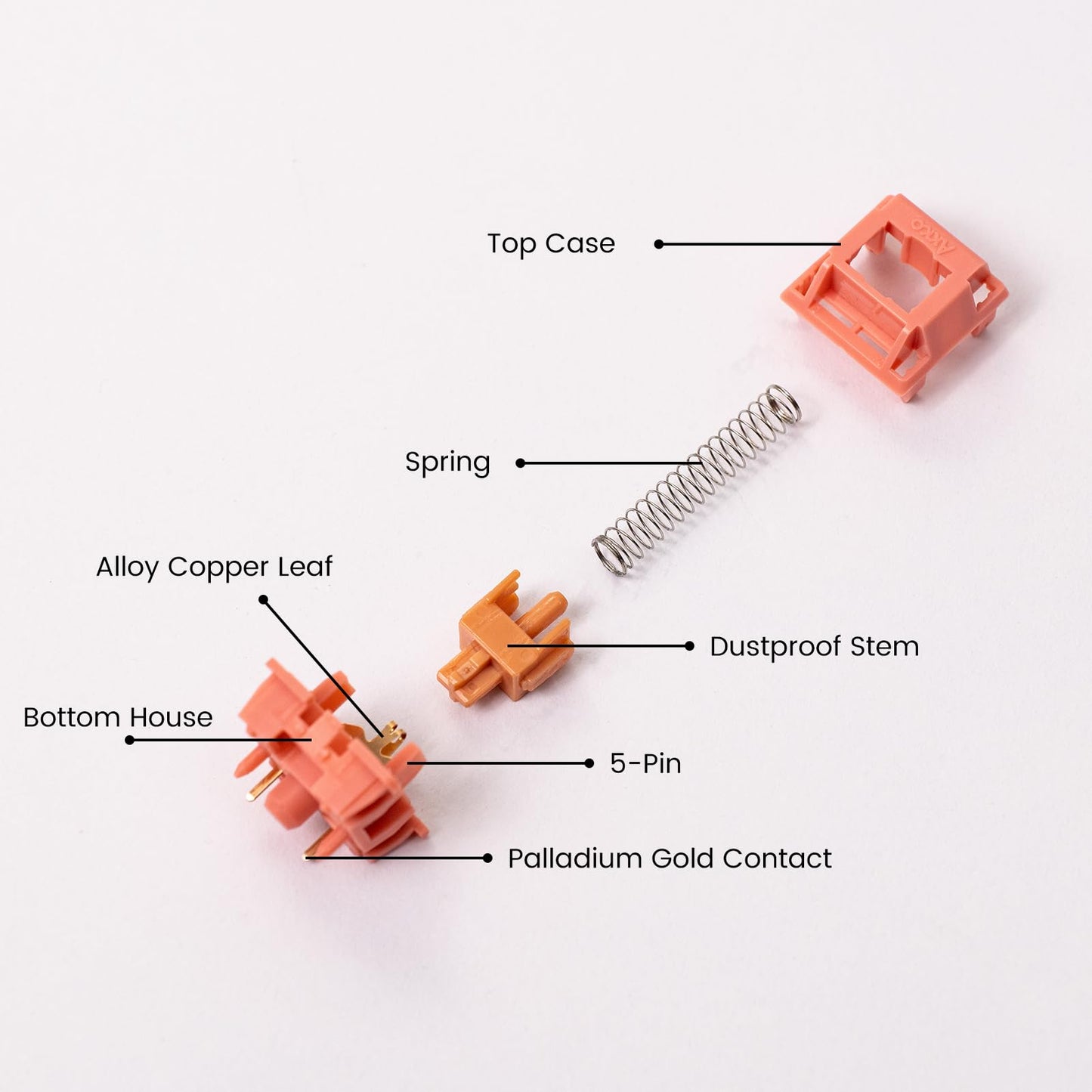 Akko Rosewood Keyboard Switch for Mechanical Gaming Keyboard, 5-Pin 40gf Linear Pre-Lubed Switches (45pcs)