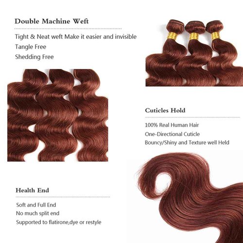 #33 Bundles Human Hair Brown Body Wave Human Hair Bundles Copper Red Bundles Human Hair 3 Bundles 26 26 26 Inch Reddish Brown Body Wave Bundles Hair Extensions