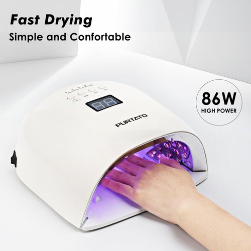 Purtato Professional Rechargeable UV LED Nail Lamp with 4 Timer Setting and 18000mAH Long Battery Life Nail Dryer JC22 (White)
