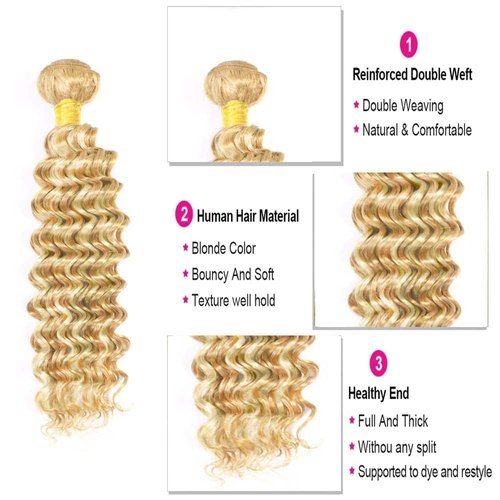 Giginger Bundles Human Hair P27/613 Blonde Deep Wave Human Hair Bundles 18 20 22 Inch Highlight Honey Blonde Unprocessed Quick Weave Soft Sewn In Hair Extensions for Black Women