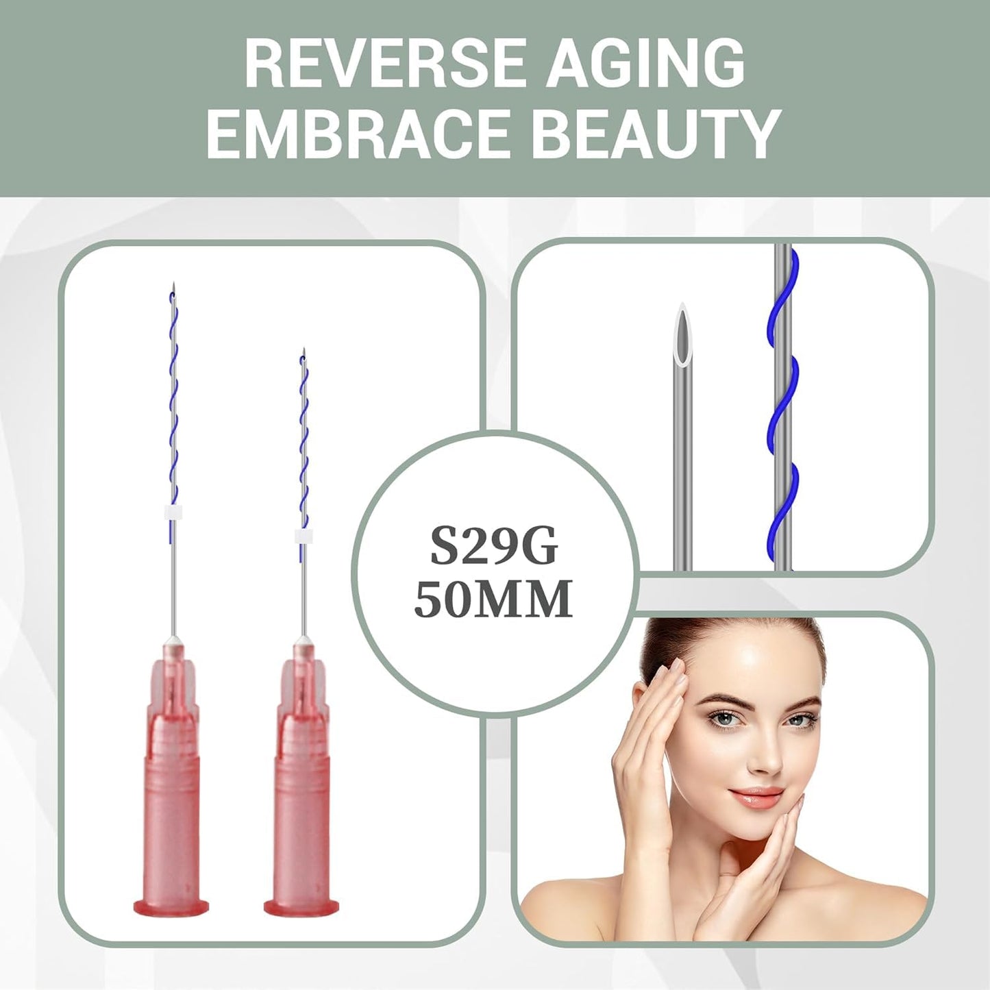 HYPOD PDO Screw Threads, Pdo Threads for Face Lift, Whole Body Protein Threads Lift Face Improve Skin Quality (100PCS-S29G-50mm)