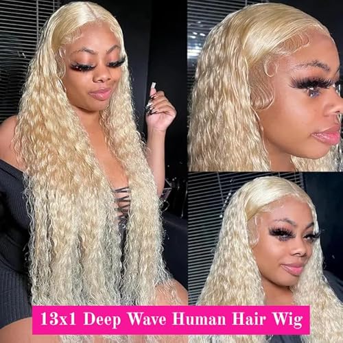 Blonde Wig Human Hair, 613 13x1 HD Transparent Lace Frontal Wig Human Hair, 613 Lace Front Wig Human Hair, 180% Density 28inch Deep Wave Blonde Lace Front Wigs Human Hair Pre Plucked