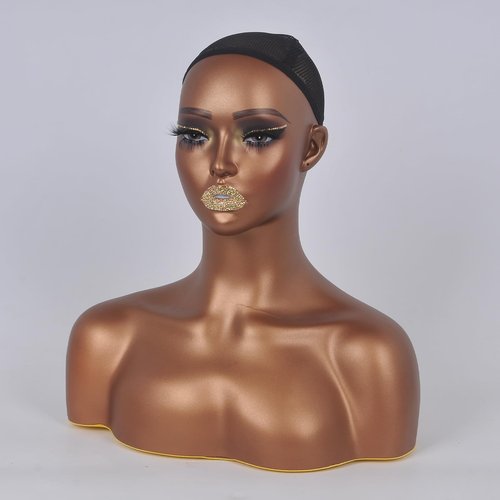 JINGFA Mannequins Realistic Female Mannequin Head with Shoulder Display Manikin Head Bust for Wigs,Makeup,Beauty Accessories