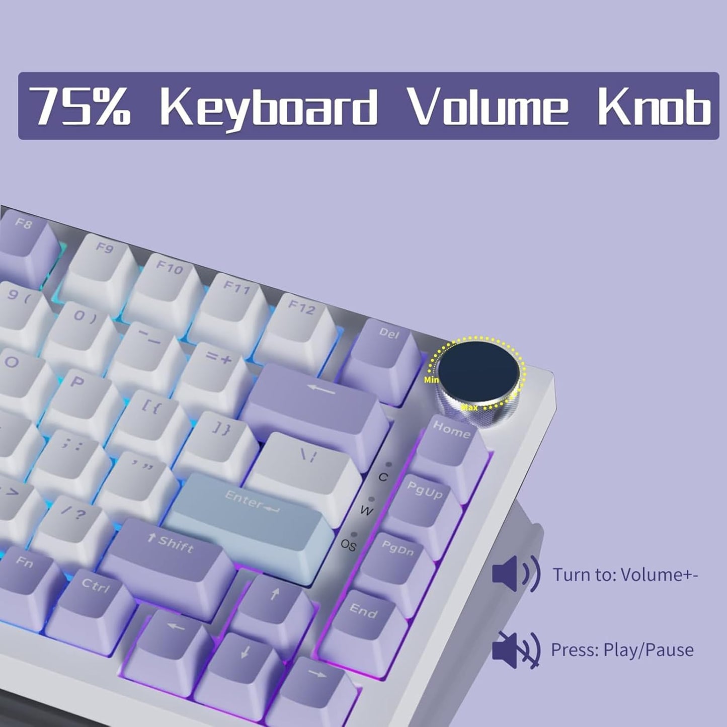 AJAZZ AK820 Pro 75% Gasket RGB Wireless Mechanical Keyboard with TFT Screen, Volume knob, Bluetooth/2.4G/Wired 3-Modes, Compact 82 Hot-Swap Keys, Tricolor PBT Keycap, 4000 mAh (Gray&Yellow 3-Modes)