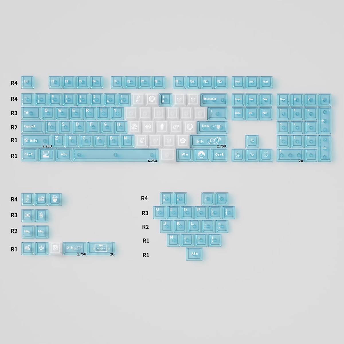 136 Keys Blue Clear Keycaps Cherry Profile Transparent Keycaps Set Fit for 61/64/87/104/108 Cherry Mx Switches Mechanical Keyboard