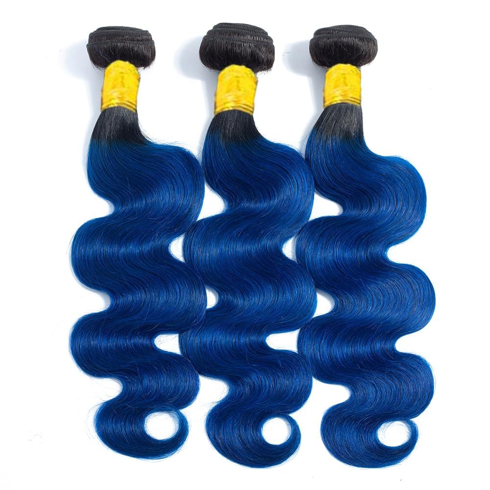 Habiliana Bundles Human Hair 16 18 20 Inch Body Wave T1B Blue Human Hair Bundles 11A Unprocessed Brazilian Virgin Quick Weave Hair Extensions for Black Women