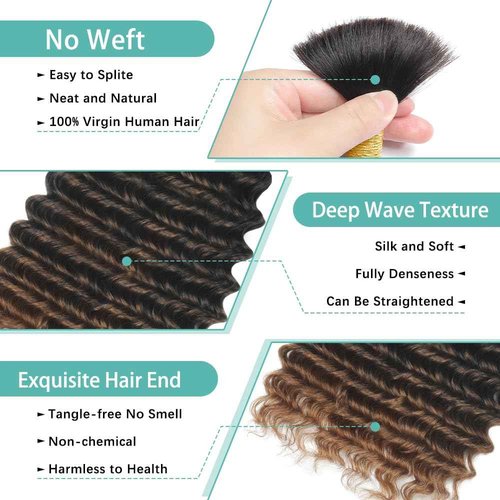 LEISWISS Human Braiding Hair for Boho Braids T30 150g 6 Bundles/Pack 18 Inch Deep Wave Bulk Human Hair for Braiding Virgin Ombre Braiding Hair Extensions Wet And Wavy Human Boho Braiding Hair Bundles
