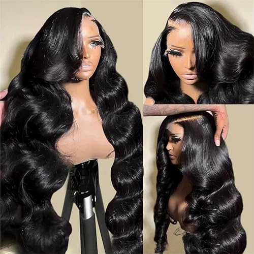 28 Inch 13x6 Body Wave Lace Front Wigs Human Hair Pre Plucked Glueless Wigs Human Hair 180% Density Body Wave 13x6 HD Transparent Frontal Wigs Lace Front Wigs for Women