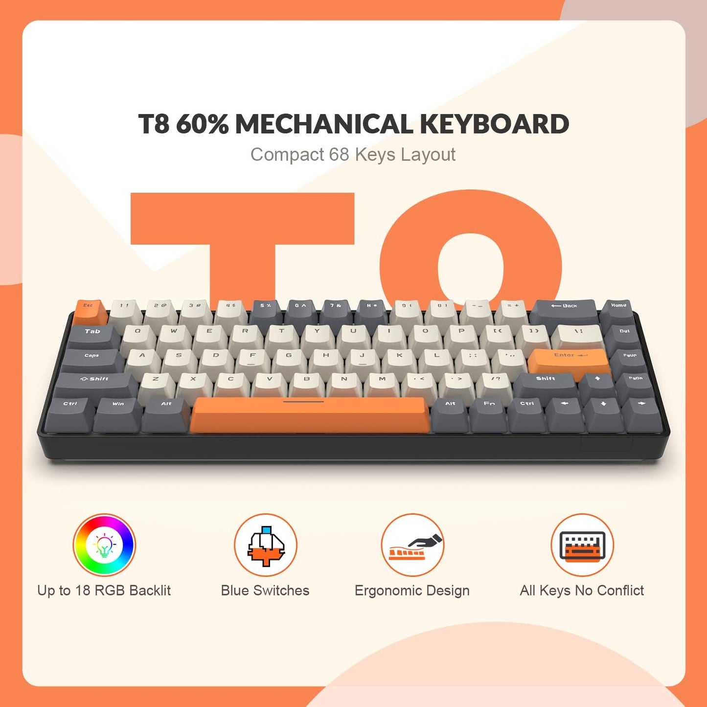 ZIYOU LANG RK-T8PR0 Wired 65% Mechanical Gaming Keyboard and Mouse Combo with RGB Backlit Anti-ghosting TKL Mini 68 Key Coiled C to A Cable Tactile Blue Switch for PS4 PS5 Xbox PC Mac Gamer(Dark Gray)