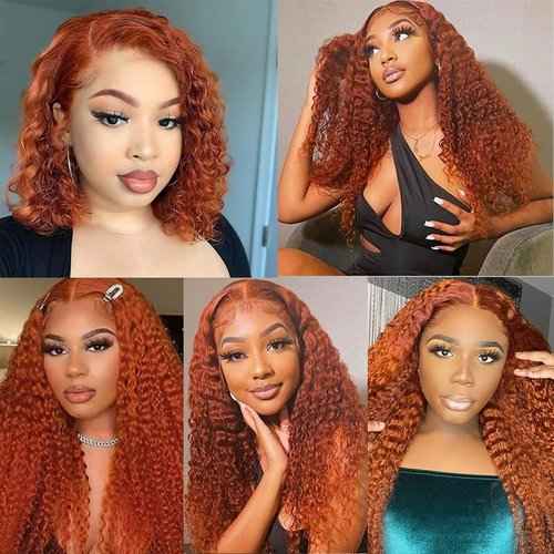 34 34 34 inch #350 Deep Wave Bundles Human Hair Ginger Bundle Ginger Wet and Wavy Bundles Same Length Grade 8A Remy Hair Weave