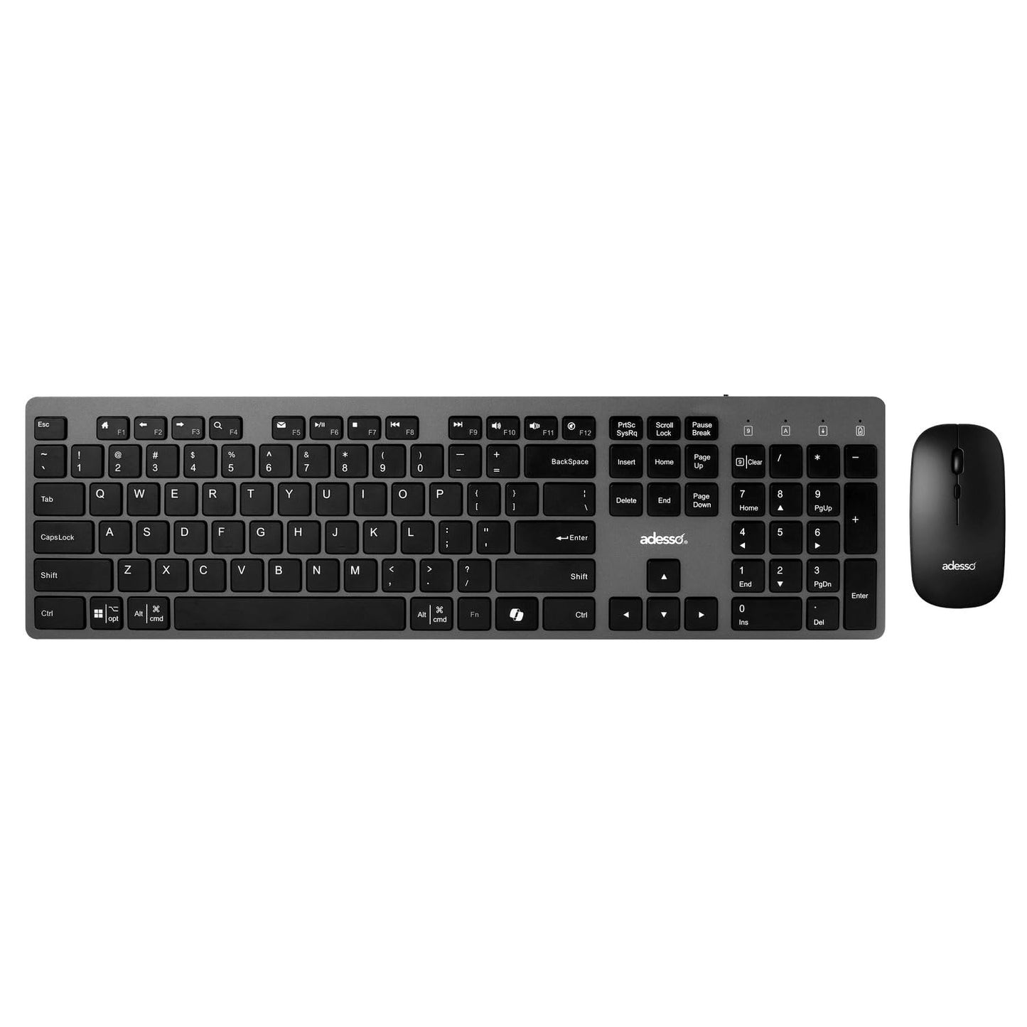 Adesso Wireless Scissor Switch Keyboard and Mouse Combo with Copilot AI Hotkey - Multi-OS Compatible for Mac, Quiet Switches, USB-A 2.4GHz Dongle