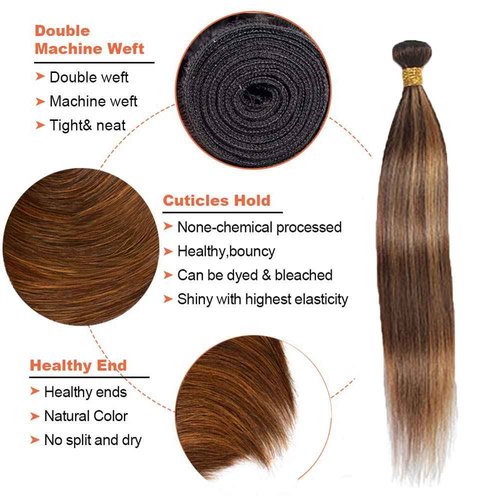 Highlight Brown Human Hair Bundles 8A Virgin Dark Brown Straight 3 Bundles 26 28 30 Inch 2 Tone Human Hair Bundle Honey Blonde Human Hair Extensions