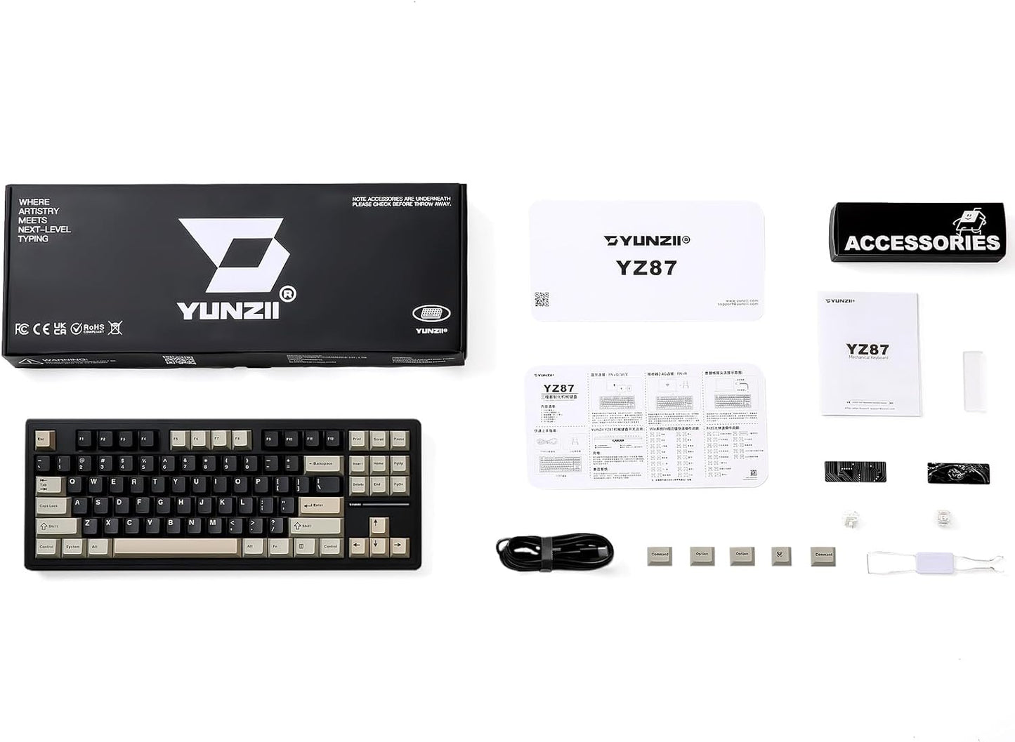 YUNZII YZ87 Gasket Mechanical Keyboard,TKL Wireless Hot Swappable with 5-Layer Padding, BT5.0/2.4G/USB-C NKRO RGB Backlit for Win/Mac(White, Milk Switch)