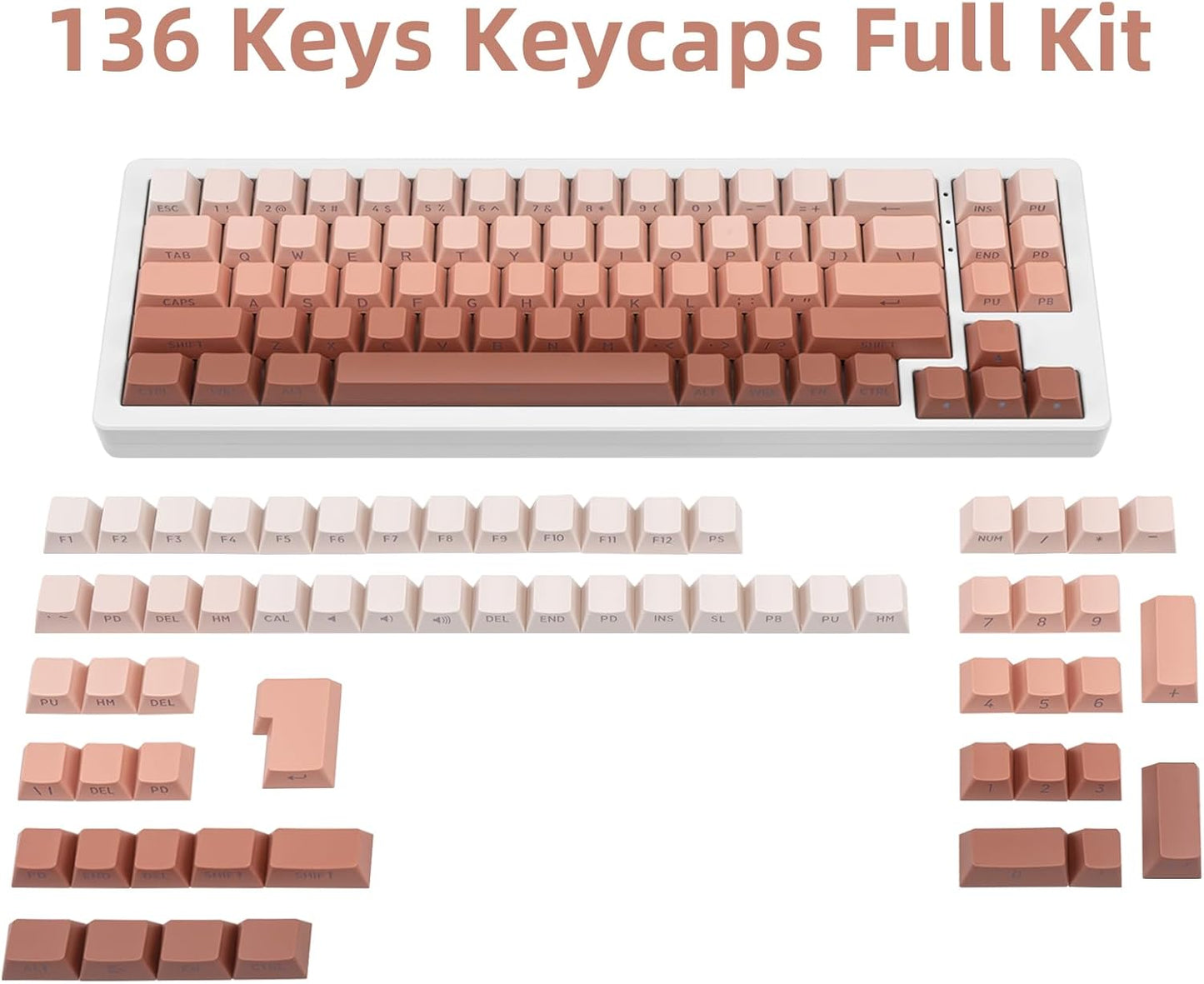 136 Keys Gradient Blue Keycaps, Side Print Shine Through Keycap, Custom Double Shot PBT Keycaps, Cherry Profile Keycap 60 Percent Cherry Mx for ANSI/ISO Layout Mechanical Keyboard