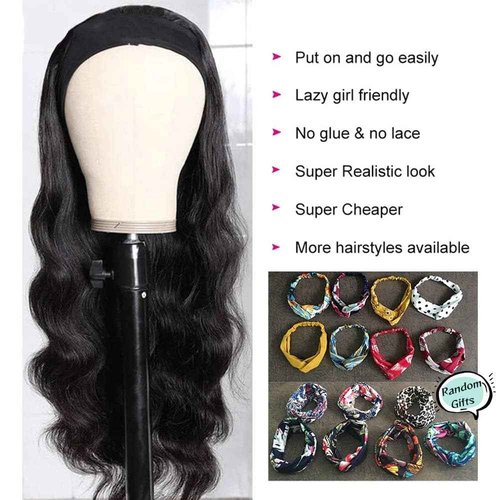 feibin Headband Wig Human Hair Wigs for Black Women Human Hair Headband Wig Body Wave 26 Inch Wear and Go Wigs Glueless Human Hair Wig Machine Made None Lace Front Wig Natural Color 150% Density