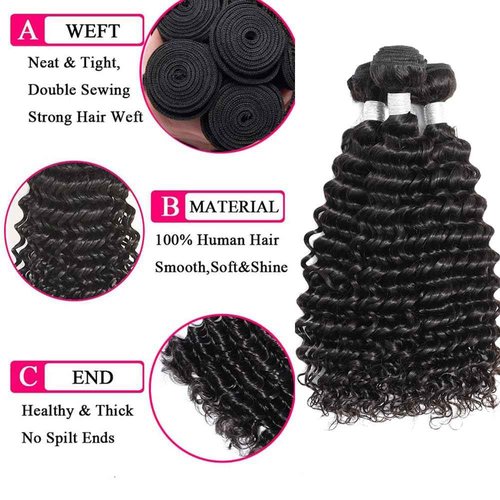 Deep Wave Bundles with Frontal 13x4 Lace Frontal With Bundles 100% Unprocessed Brazilian Hair Extensions Natural Color (Deep Wave 3+1, 18 20 22+16)