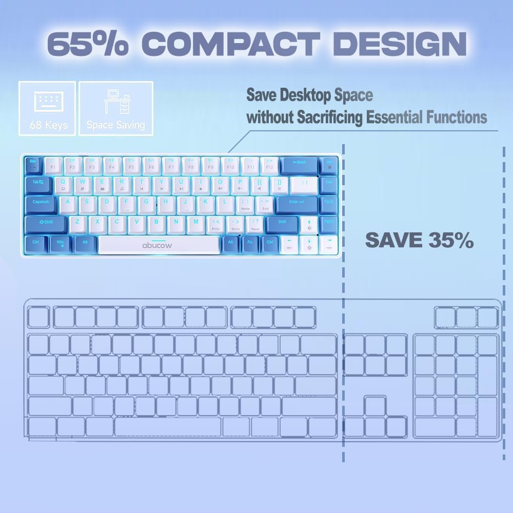 abucow 60% Wired Mechanical Keyboard – 68-Key Compact Layout, Full Anti-Ghosting, Brown Switch Swappable Red White Keycaps, for Windows/Mac
