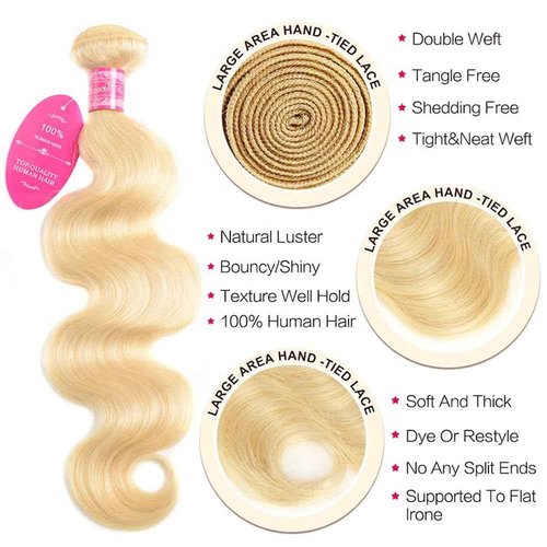 YISEA 613 Blonde Bundles With Closure Brazilian Body Wave 3 Bundles With Closure Blonde Human Hair Bundles With Closure Remy Hair (10 10 10+10, 613#)