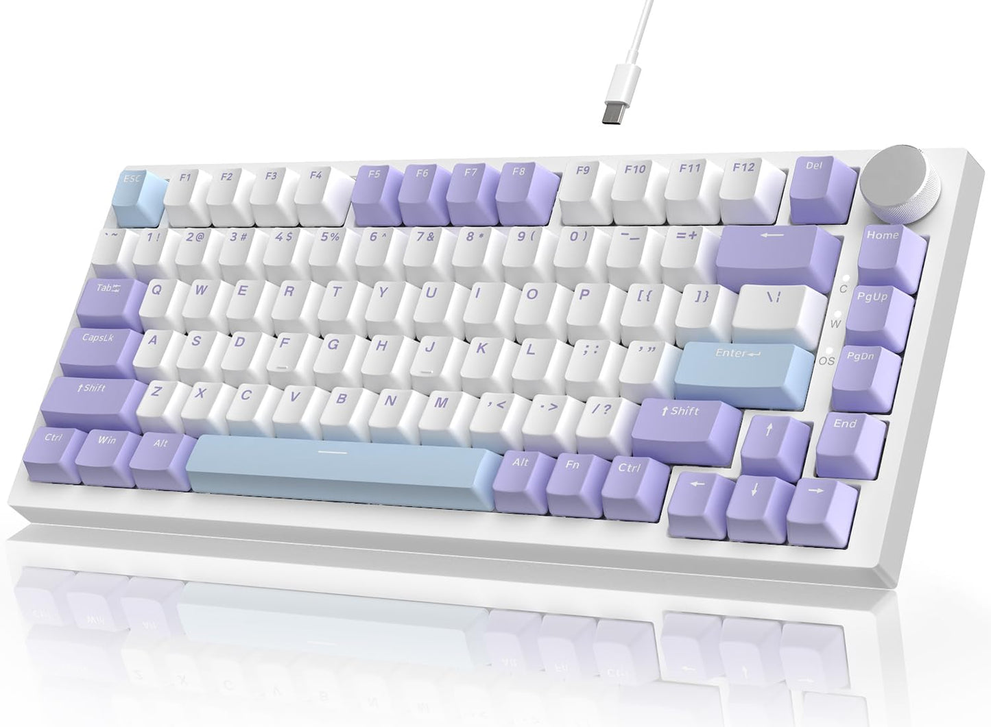 Attack Shark ajazz AK820 Wired Mechanical Gaming Keyboard with Volume Knob Hot Swappable 75% Gasket Keyboard 5-Layer Noise Absorbing Foam PBT Keycap Ice Blue Backlit Blue Switch for PC/Win/Mac-White