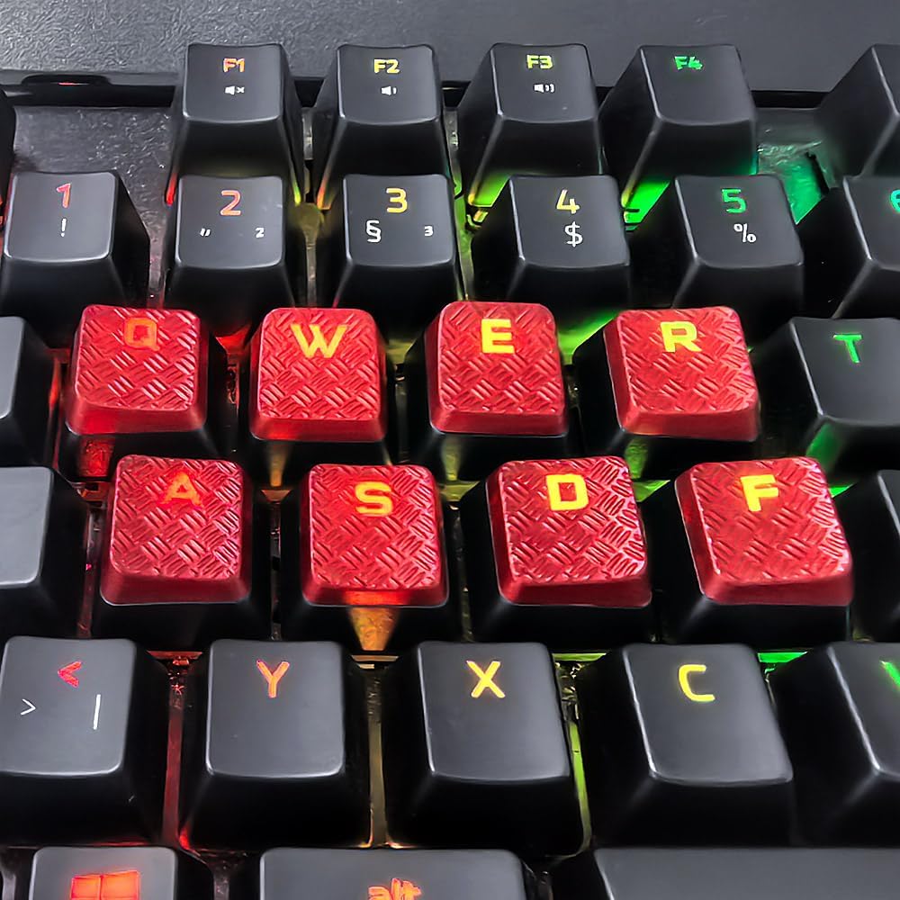 10Keys Corsair FPS Red Backlit Keycaps Replacement for Cherry Key Switches Gaming Keyboards(QWERDF+WASD)