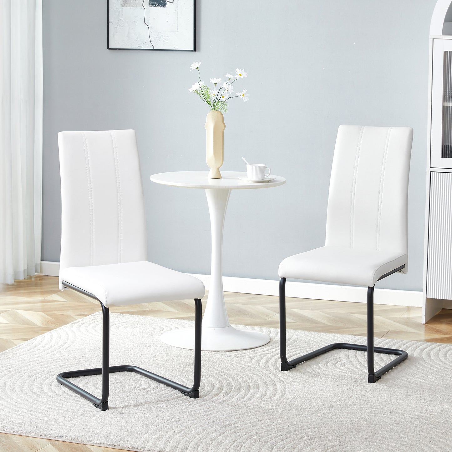 4-Pack White PU Upholstered Dining Chairs - Modern High-Back Design