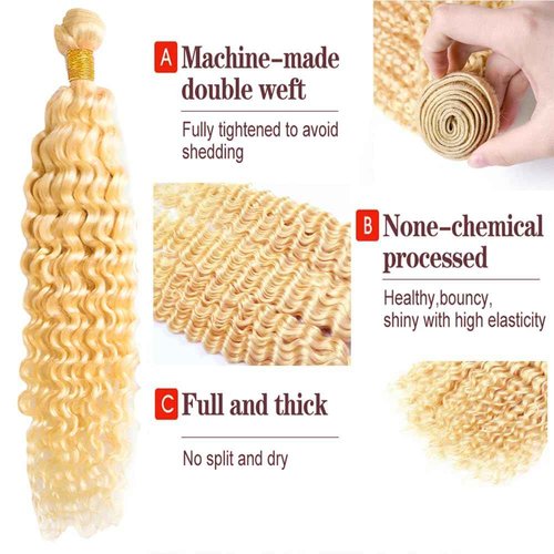 24 26 28 inch 613 Bundles Human Hair Blonde Deep Curly Bundles Peruvian Virgin Remy Hair Extensions Double Weft 613 Deep Wave Human Hair Weave