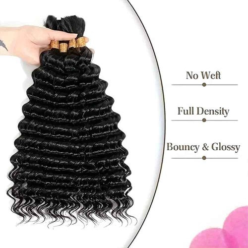 9A Deep Wave Bulk Human Hair for Braiding Hair No Weft 1 Bundle 50g 26 Inch Unprocessed Virgin Human Hair Curly Hair Extensions Wet and Wavy Natural Color for Women