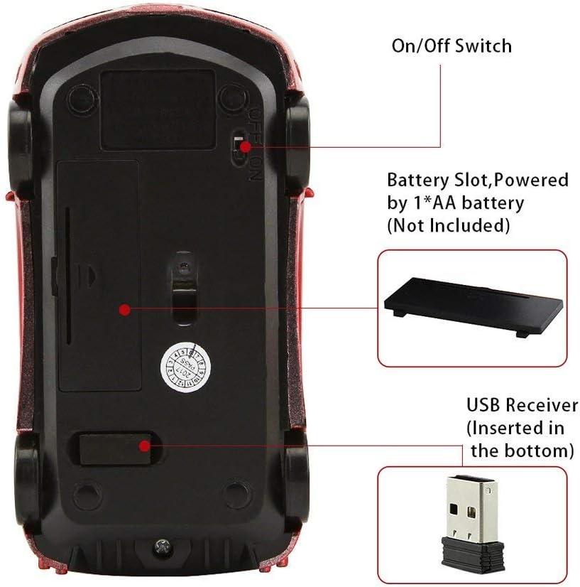 2.4Ghz Wireless Car Shape Mouse 3D Optical Gaming Mice USB Mini Receiver for PC Laptop Computer