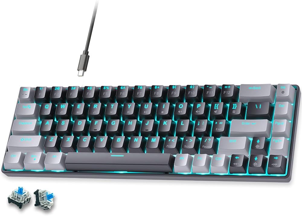 abucow 60% Wired Mechanical Keyboard – 68-Key Compact Layout, Full Anti-Ghosting, Brown Switch Swappable Red White Keycaps, for Windows/Mac